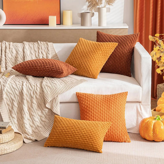 Weiches geripptes Samt Dekorationskissen mit Streifen im Boho-Stil für Sofa und Bett