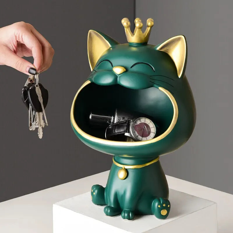 Fortune Crown Big Mouth Cat Eingang Schlüsselhalter Dekorationsornament, Licht Luxus Einweihungsgeschenk Skulptur