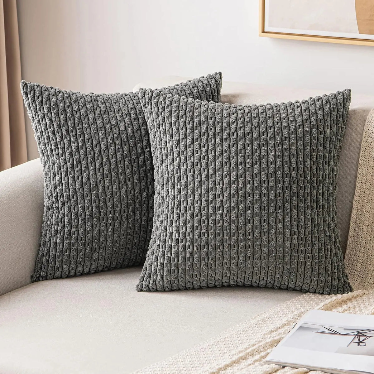 Weiches geripptes Samt Dekorationskissen mit Streifen im Boho-Stil für Sofa und Bett