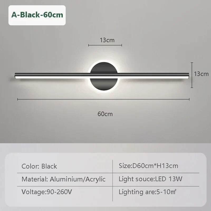 Heim Zeile | LED Wandleuchte LineaLux | Schwarz & Gold | 40/60/80 cm | Warm, Kalt & Dreifarbiges Licht | Moderne Spiegel & Wandbeleuchtung