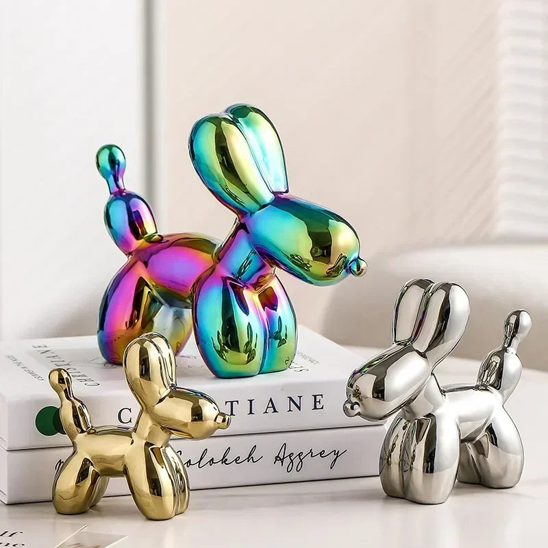Nordic Ceramic Balloon Dog Sculpture Gold Animal Decoration Statue Living Room Ornaments Creative Desk Ornament Home Decor