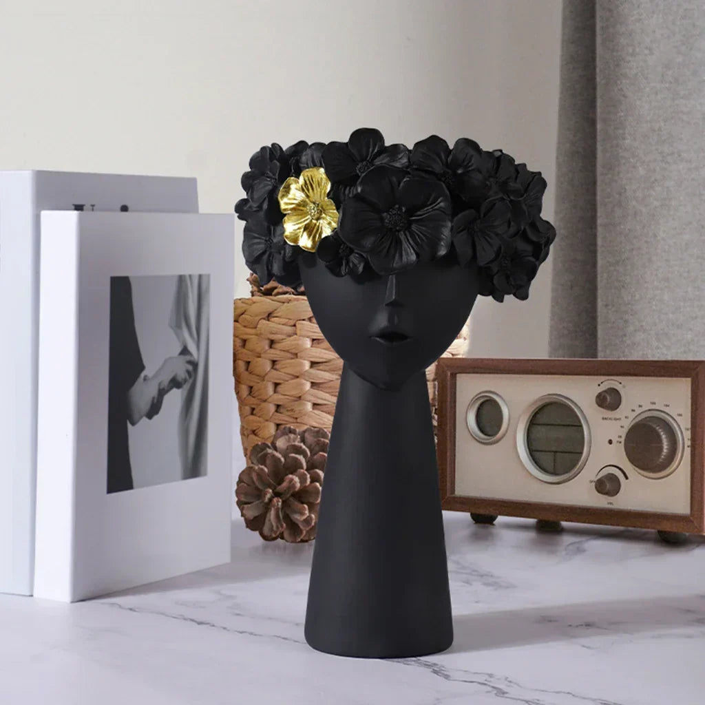 Nordic Girl Kopf Blumen Harz Vase Statue Blumen Blumen Vasen für Büro Schreibtisch Trockenblumen Ornamente Dekor Behälter