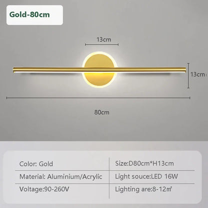 Heim Zeile | LED Wandleuchte LineaLux | Schwarz & Gold | 40/60/80 cm | Warm, Kalt & Dreifarbiges Licht | Moderne Spiegel & Wandbeleuchtung