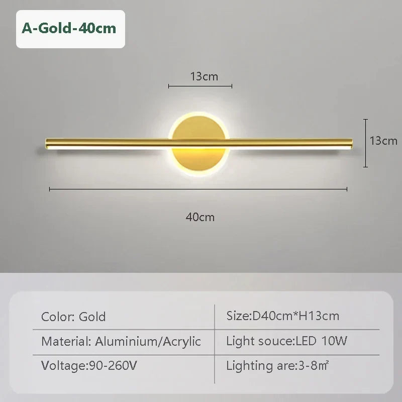 Heim Zeile | LED Wandleuchte LineaLux | Schwarz & Gold | 40/60/80 cm | Warm, Kalt & Dreifarbiges Licht | Moderne Spiegel & Wandbeleuchtung