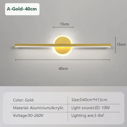 Heim Zeile | LED Wandleuchte LineaLux | Schwarz & Gold | 40/60/80 cm | Warm, Kalt & Dreifarbiges Licht | Moderne Spiegel & Wandbeleuchtung