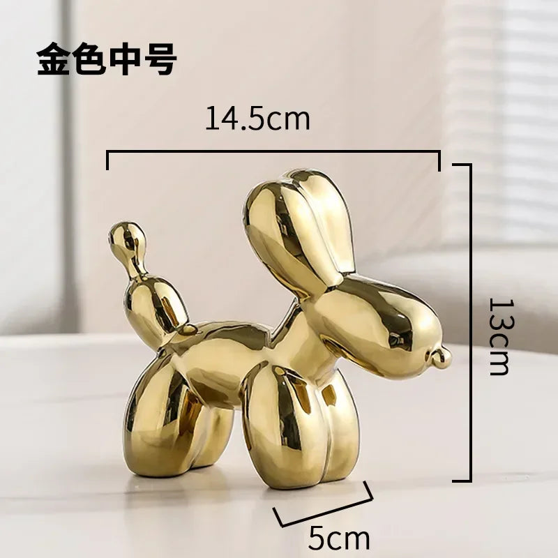 Nordic Ceramic Balloon Dog Sculpture Gold Animal Decoration Statue Living Room Ornaments Creative Desk Ornament Home Decor