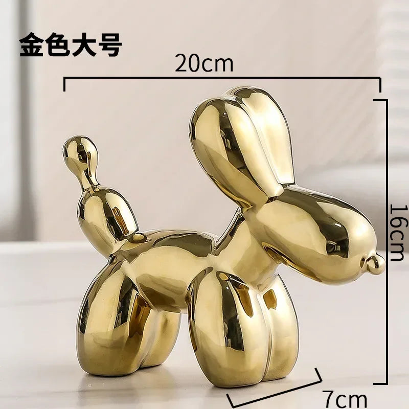 Nordic Ceramic Balloon Dog Sculpture Gold Animal Decoration Statue Living Room Ornaments Creative Desk Ornament Home Decor