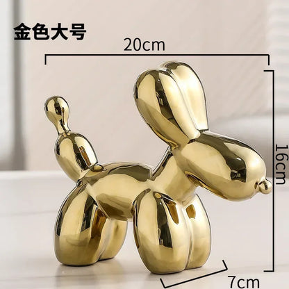 Nordic Ceramic Balloon Dog Sculpture Gold Animal Decoration Statue Living Room Ornaments Creative Desk Ornament Home Decor