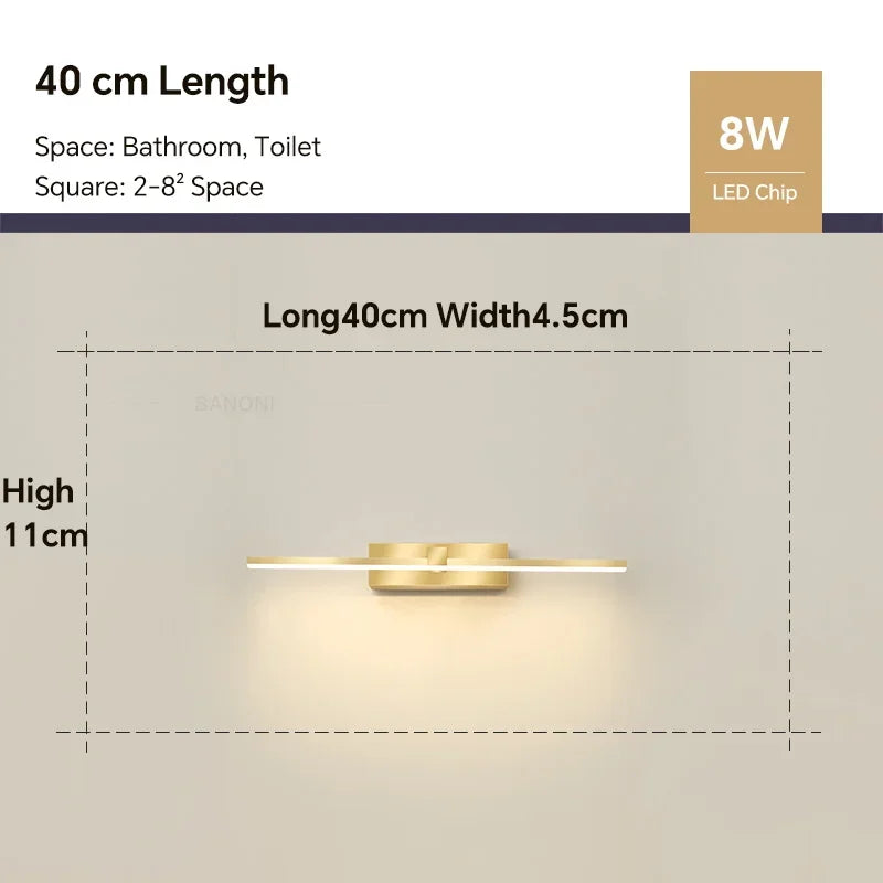 Moderne Gold LED Wandleuchte – Badezimmer-Spiegelleuchte mit Touch-Schalter für Schlafzimmer, Wohnzimmer und Schminkbeleuchtung | Heim Zeile