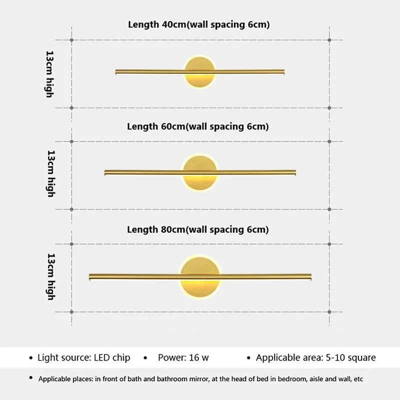 Heim Zeile | LED Wandleuchte LineaLux | Schwarz & Gold | 40/60/80 cm | Warm, Kalt & Dreifarbiges Licht | Moderne Spiegel & Wandbeleuchtung