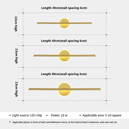 Heim Zeile | LED Wandleuchte LineaLux | Schwarz & Gold | 40/60/80 cm | Warm, Kalt & Dreifarbiges Licht | Moderne Spiegel & Wandbeleuchtung