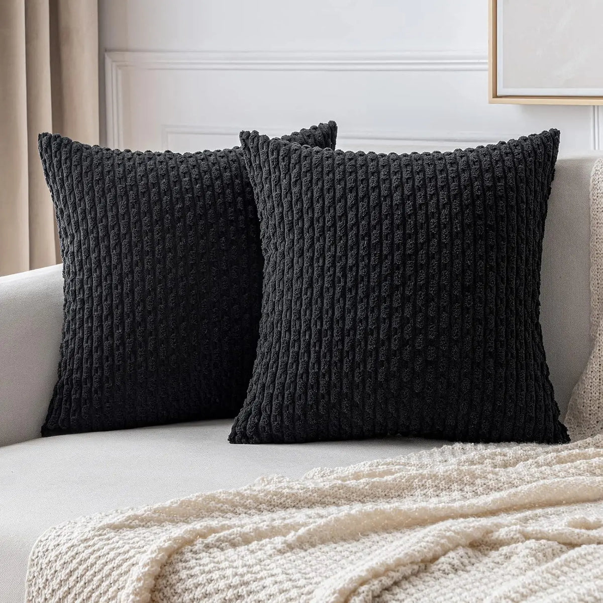 Weiches geripptes Samt Dekorationskissen mit Streifen im Boho-Stil für Sofa und Bett