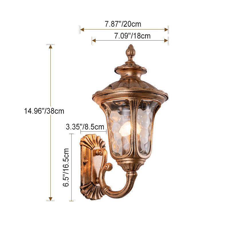 Traditionelle europäische wasserdichte, schlossförmige Aluminium-Glas 1-Licht Außenwandleuchte für den Garten