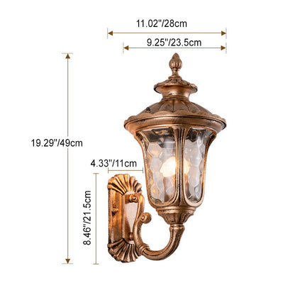 Traditionelle europäische wasserdichte, schlossförmige Aluminium-Glas 1-Licht Außenwandleuchte für den Garten