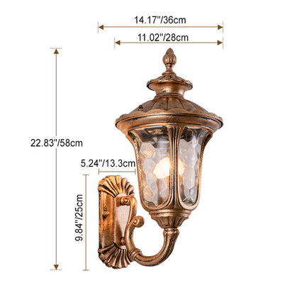 Traditionelle europäische wasserdichte, schlossförmige Aluminium-Glas 1-Licht Außenwandleuchte für den Garten