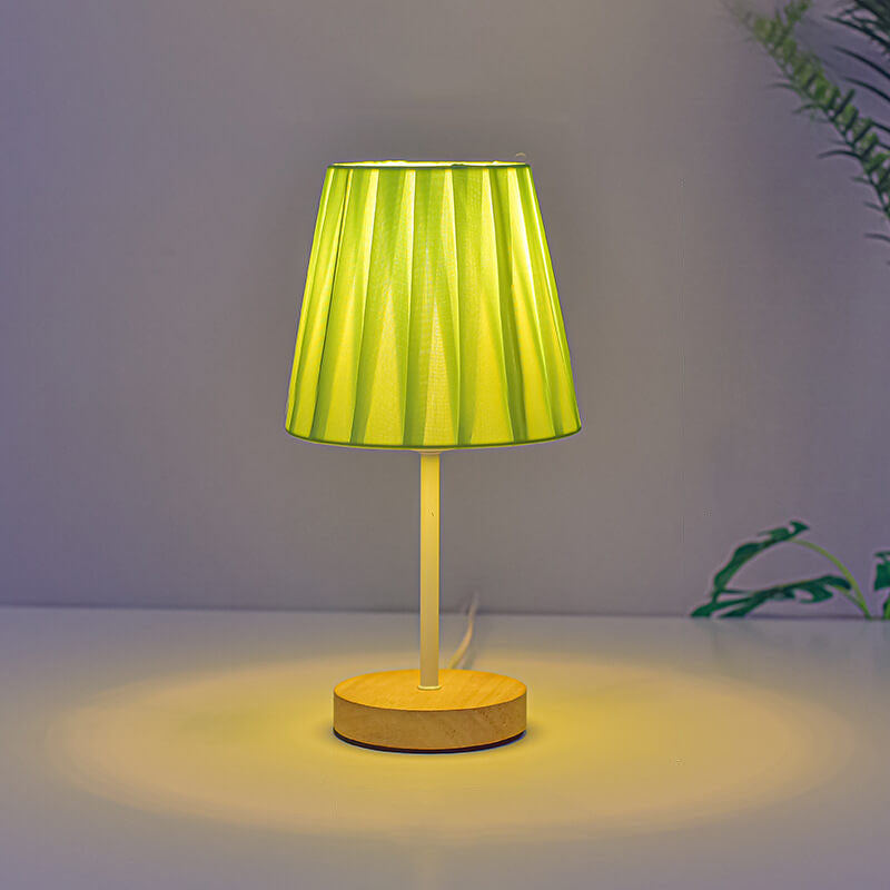 Nordic Vintage Stoff Cone Massivholz LED Tischlampe