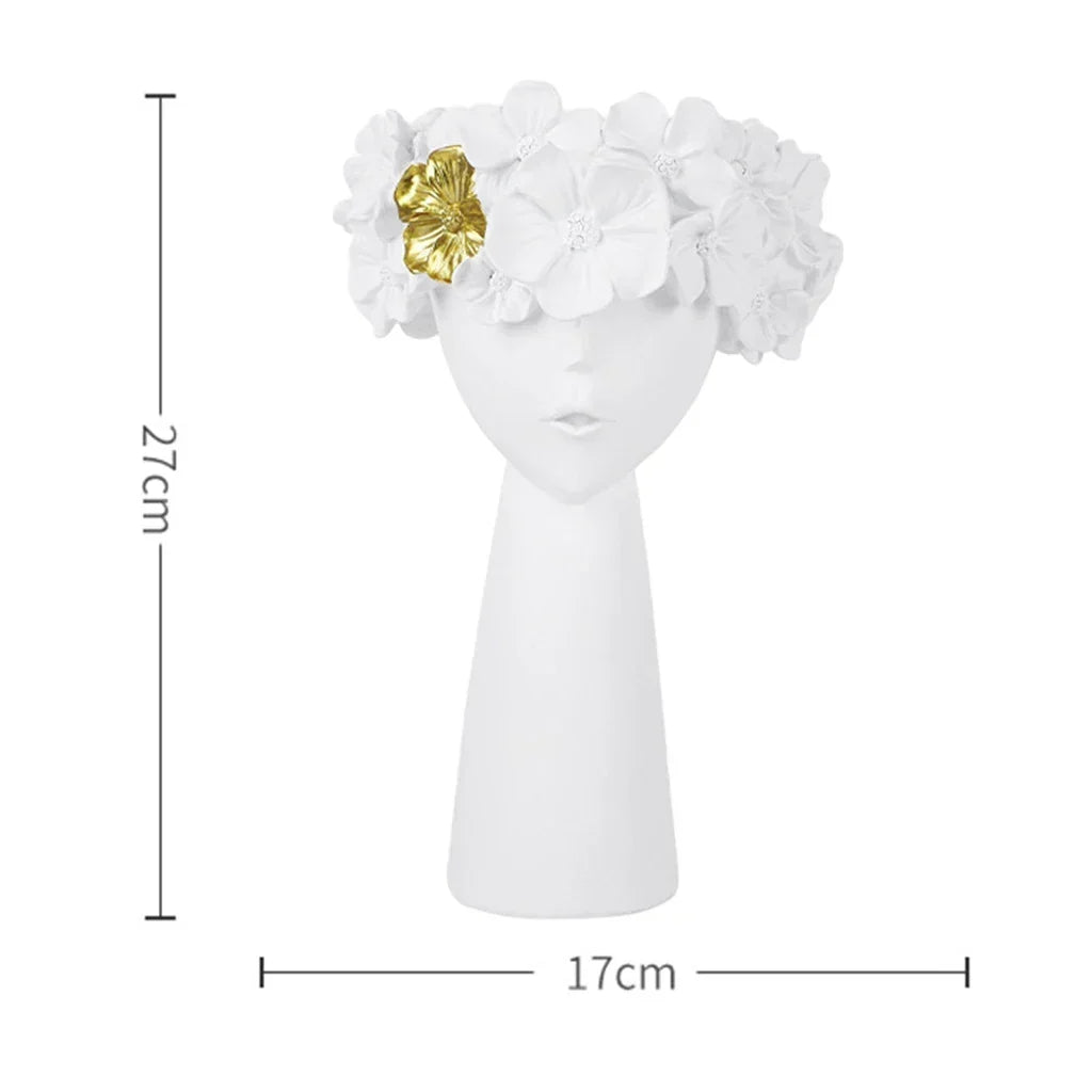 Nordic Girl Kopf Blumen Harz Vase Statue Blumen Blumen Vasen für Büro Schreibtisch Trockenblumen Ornamente Dekor Behälter
