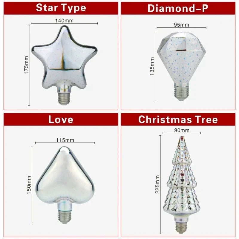 3D LED Lampe | Vintage Feuerwerkseffektlampe mit E27 Fassung | 6W 85–265V | Dekoration, Party- & Weihnachtsbeleuchtung | Auravia