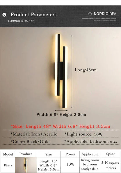 Moderne LED-Wandleuchte: Schwarz/Gold Acryl Raumschmucklicht