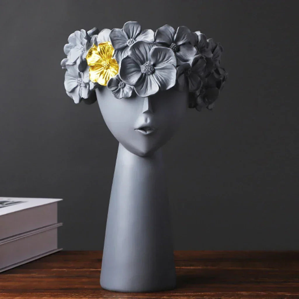 Nordic Girl Kopf Blumen Harz Vase Statue Blumen Blumen Vasen für Büro Schreibtisch Trockenblumen Ornamente Dekor Behälter