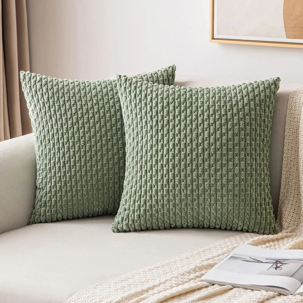 Weiches geripptes Samt Dekorationskissen mit Streifen im Boho-Stil für Sofa und Bett