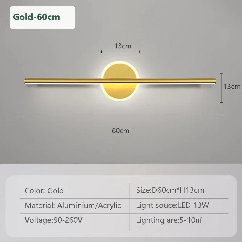 Heim Zeile | LED Wandleuchte LineaLux | Schwarz & Gold | 40/60/80 cm | Warm, Kalt & Dreifarbiges Licht | Moderne Spiegel & Wandbeleuchtung