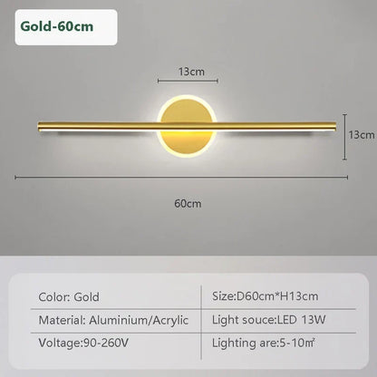 Heim Zeile | LED Wandleuchte LineaLux | Schwarz & Gold | 40/60/80 cm | Warm, Kalt & Dreifarbiges Licht | Moderne Spiegel & Wandbeleuchtung