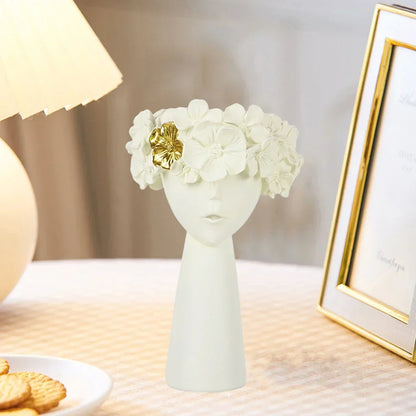 Nordic Girl Kopf Blumen Harz Vase Statue Blumen Blumen Vasen für Büro Schreibtisch Trockenblumen Ornamente Dekor Behälter