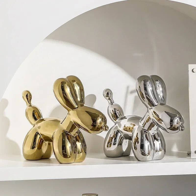 Nordic Ceramic Balloon Dog Sculpture Gold Animal Decoration Statue Living Room Ornaments Creative Desk Ornament Home Decor