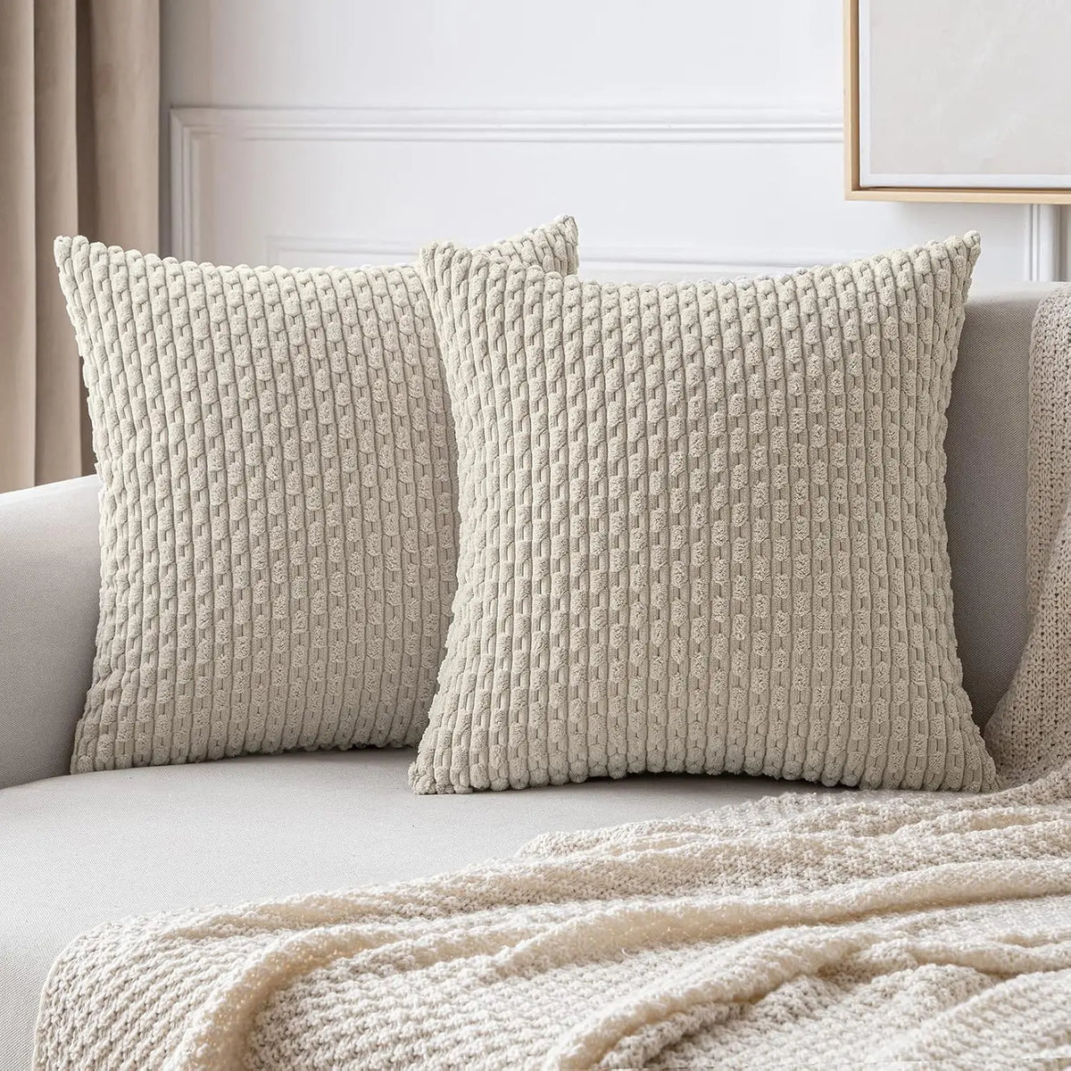 Weiches geripptes Samt Dekorationskissen mit Streifen im Boho-Stil für Sofa und Bett