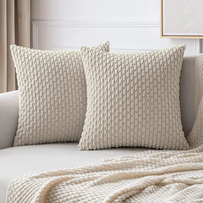 Weiches geripptes Samt Dekorationskissen mit Streifen im Boho-Stil für Sofa und Bett