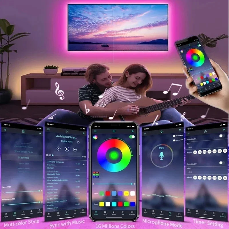 USB RGB LED-Streifenlichter mit App-Steuerung für Raum- und TV-Umgebungsbeleuchtung Deko