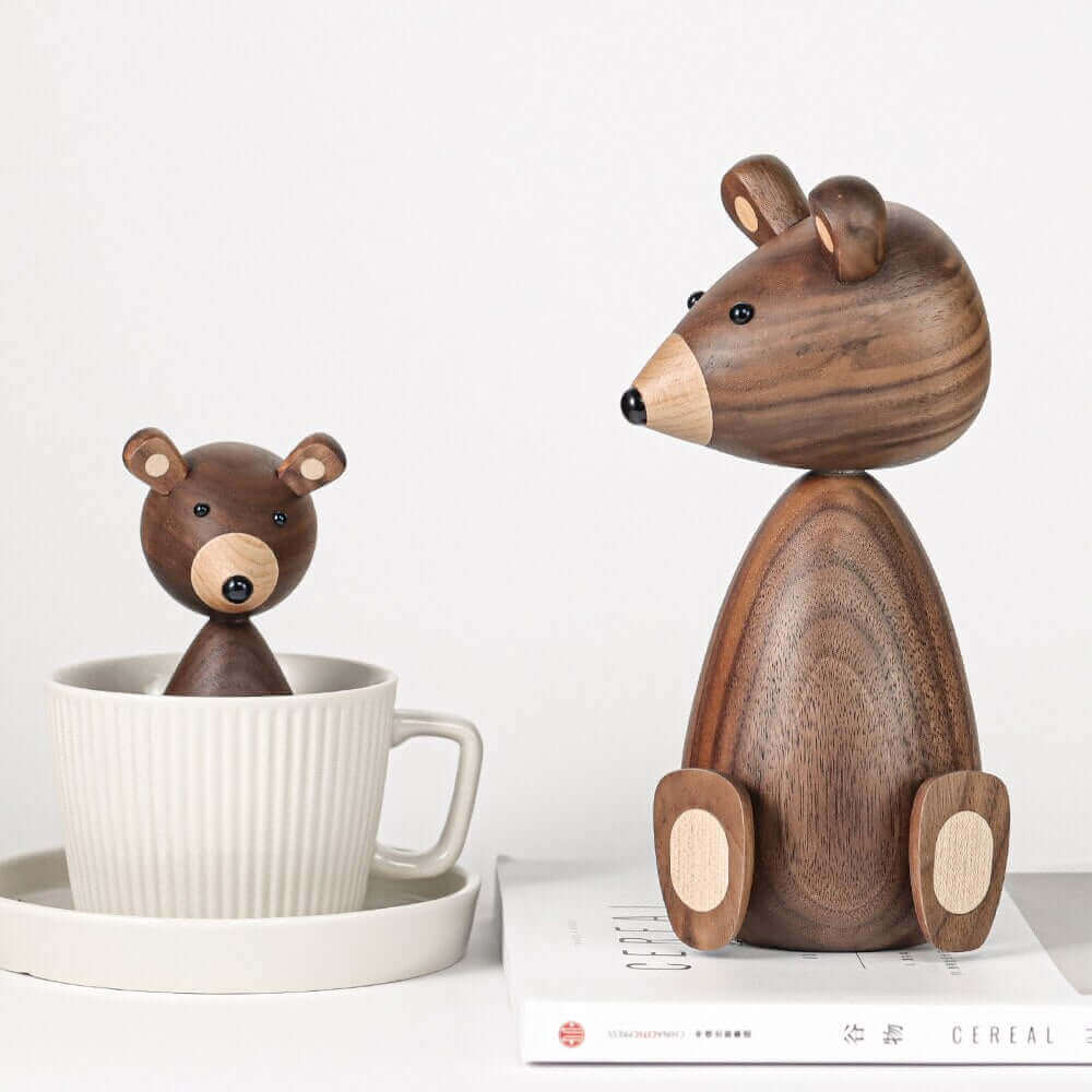Danish wooden brown bear family ornaments