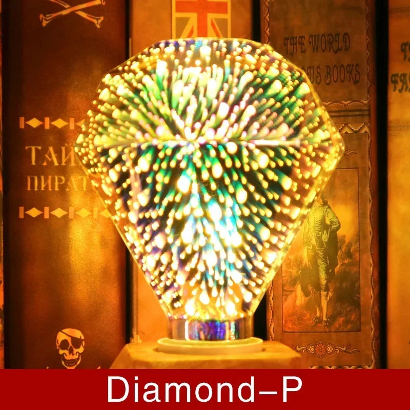 3D LED Lampe | Vintage Feuerwerkseffektlampe mit E27 Fassung | 6W 85–265V | Dekoration, Party- & Weihnachtsbeleuchtung | Auravia
