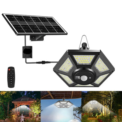 228 LED Solar Deckenleuchte | 360° Lichtwinkel | Mit Fernbedienung & Bewegungssensor | 4400mAh Batterie