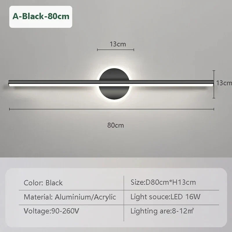 Heim Zeile | LED Wandleuchte LineaLux | Schwarz & Gold | 40/60/80 cm | Warm, Kalt & Dreifarbiges Licht | Moderne Spiegel & Wandbeleuchtung