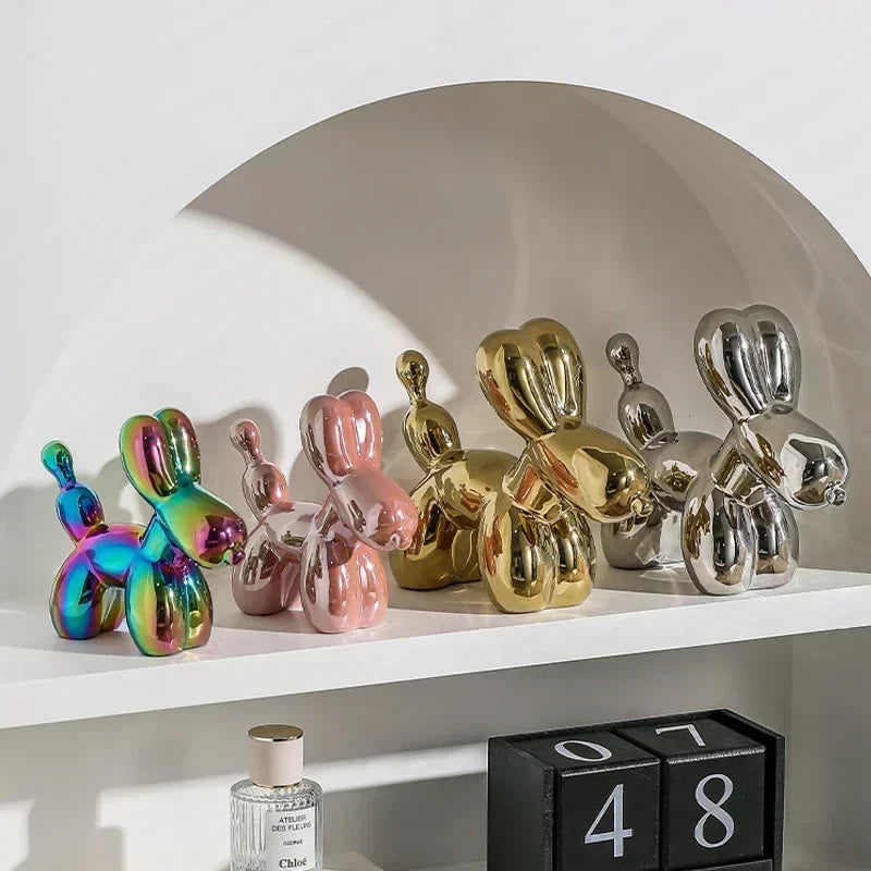 Nordic Ceramic Balloon Dog Sculpture Gold Animal Decoration Statue Living Room Ornaments Creative Desk Ornament Home Decor