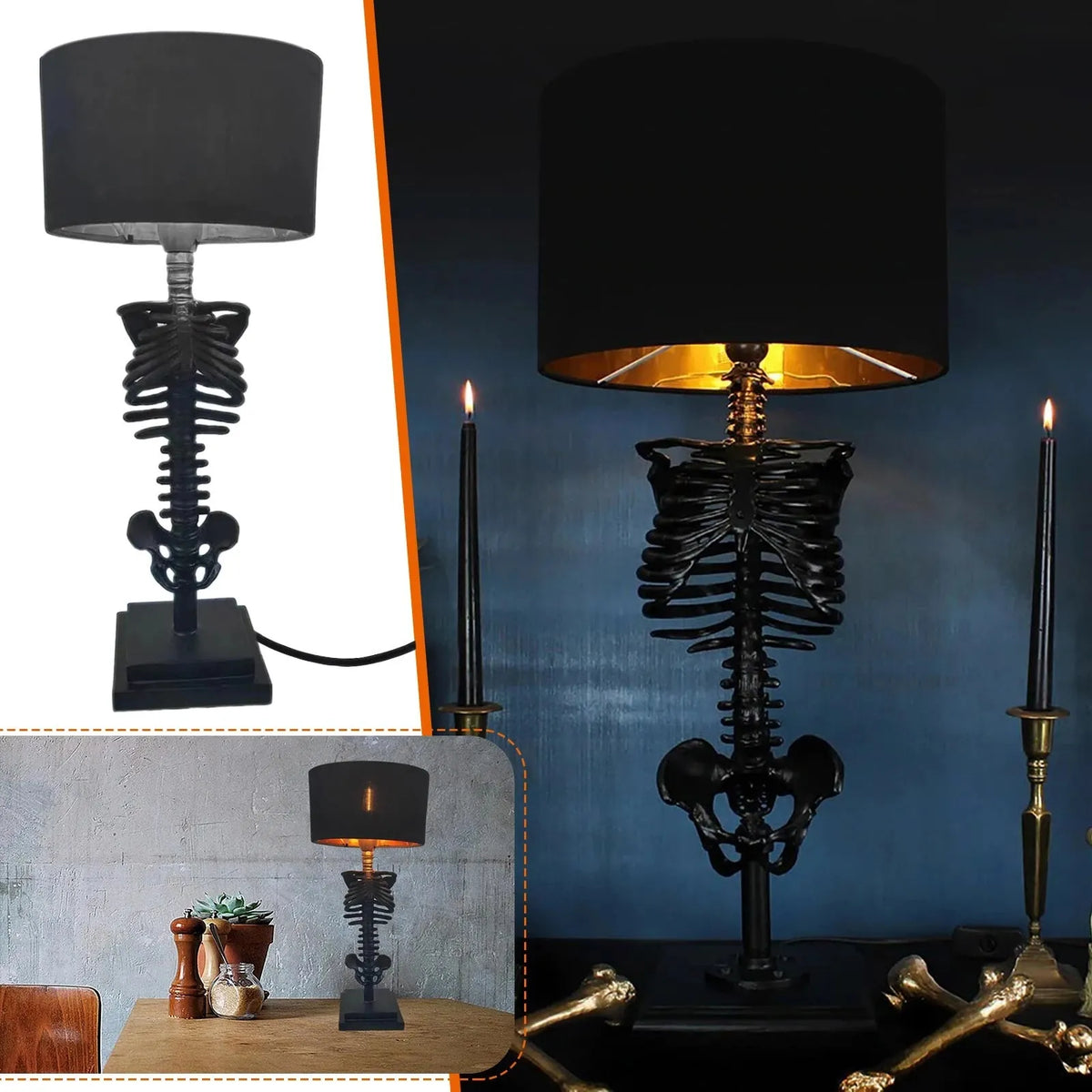 Handgefertigte gotische Skelett-Tischlampe