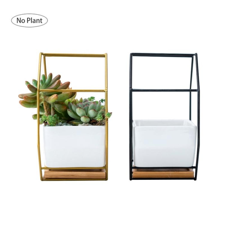 Einfacher achteckiger geometrischer Wandtisch Sukkulentenplatte mit Bambusstütze und Eisenrahmen Blumentopf (Gold)