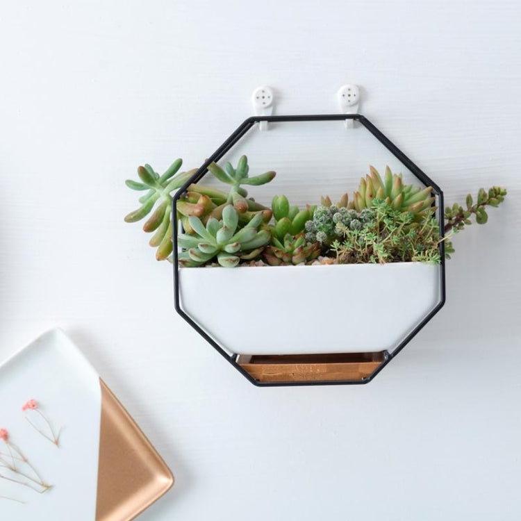Einfacher achteckiger geometrischer Wandtisch Sukkulentenplatte mit Bambusstütze und Eisenrahmen Blumentopf (Gold)