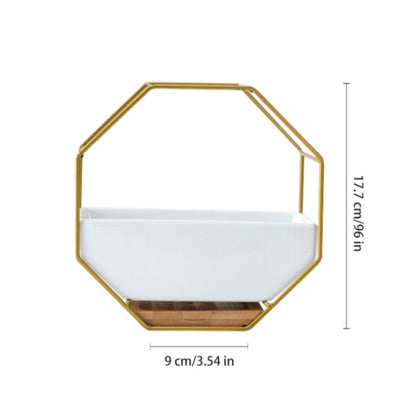 Einfacher achteckiger geometrischer Wandtisch Sukkulentenplatte mit Bambusstütze und Eisenrahmen Blumentopf (Gold)