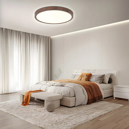 Moderne runde Deckenleuchte mit einstellbarem LED-Licht in warmer Walnussfarbe für Wohnzimmer und Schlafzimmer
