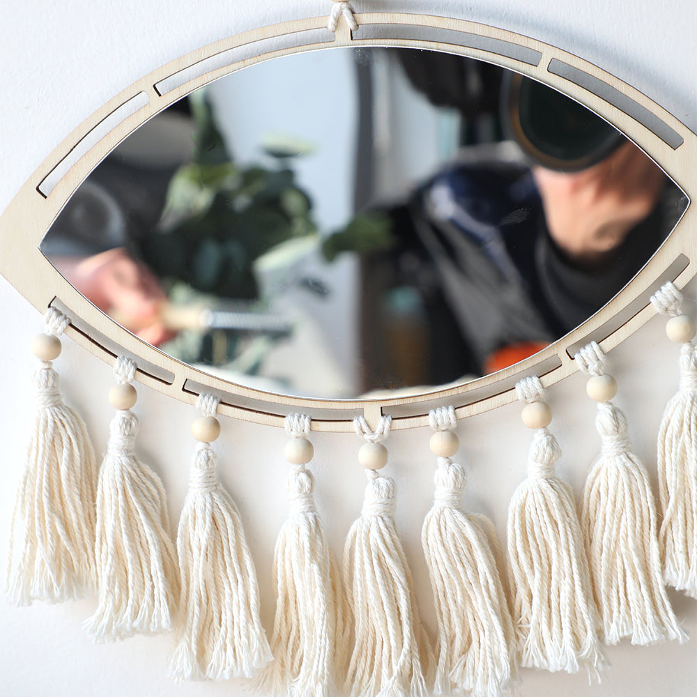 Heim Zeile | Boho Makramee Auge Spiegel Wanddekoration