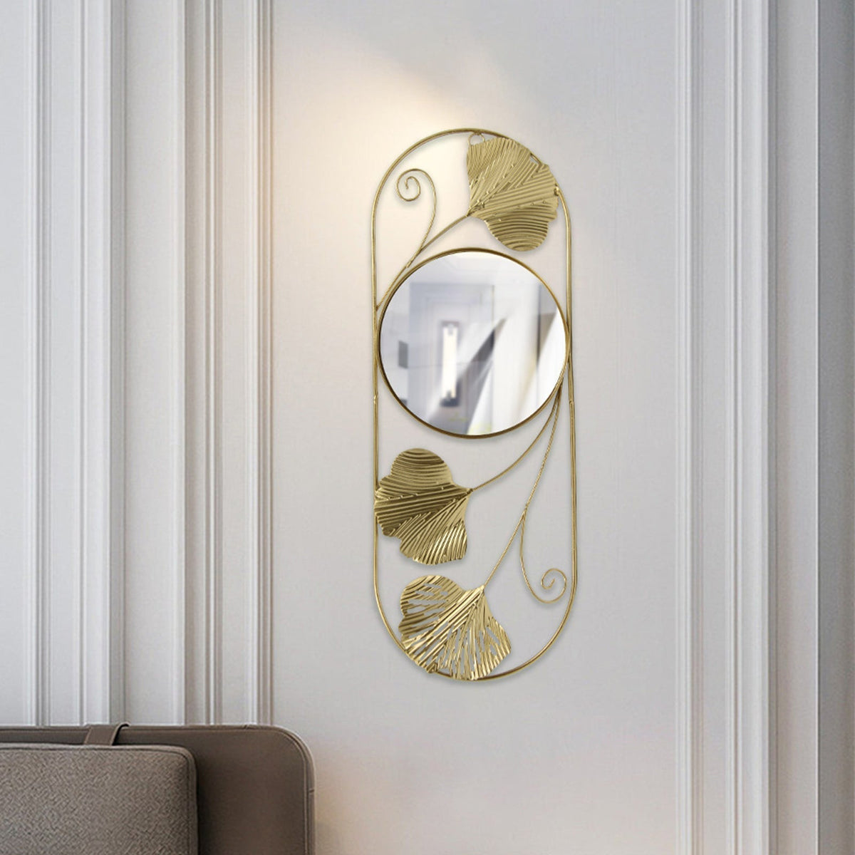 Heim Zeile | Eleganter Metall Ginkgo Blatt Wandspiegel