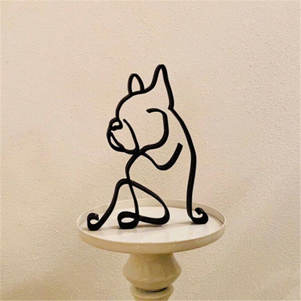 Tier Kunst Eisen Skulptur Retro Metall schwarze Linien Katze Hund Schreibtisch Ornament