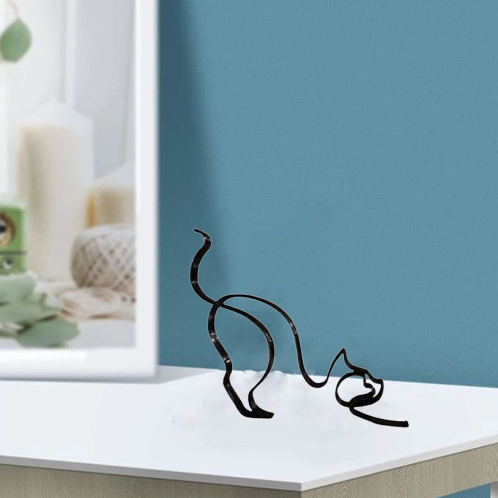 Tier Kunst Eisen Skulptur Retro Metall schwarze Linien Katze Hund Schreibtisch Ornament
