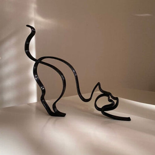 Tier Kunst Eisen Skulptur Retro Metall schwarze Linien Katze Hund Schreibtisch Ornament