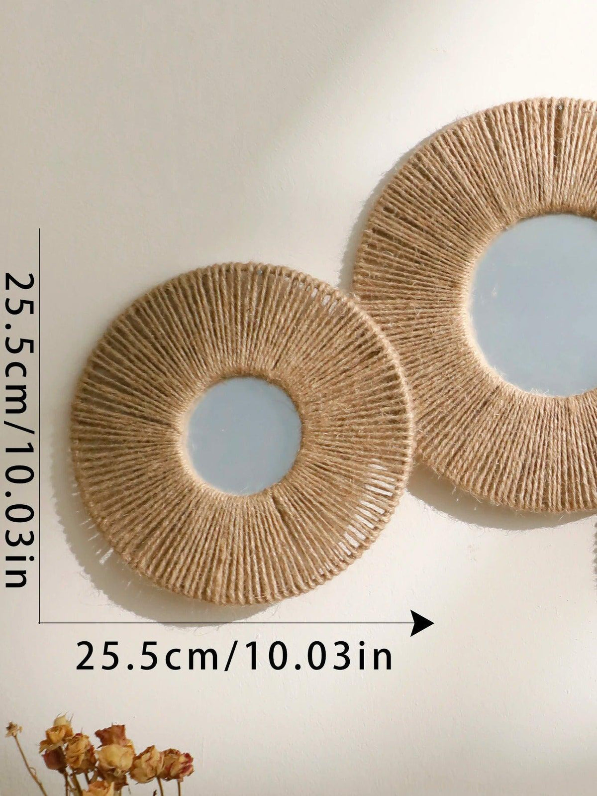Heim Zeile | Rundes dekoratives Wandspiegel im Boho-Stil mit gewebtem Hanfseil
