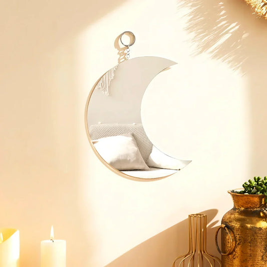 Heim Zeile | Gold Mond Spiegel Acryl Hängend Dekorativer Wandspiegel