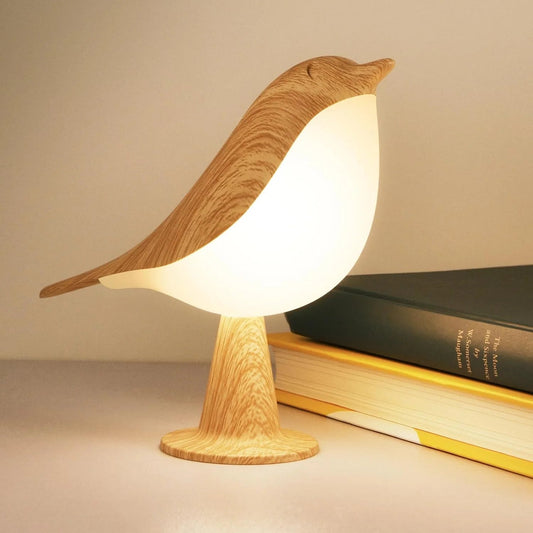 Touch-Control Holz Vogel Nachtlicht - Wiederaufladbare LED Schreibtischlampe